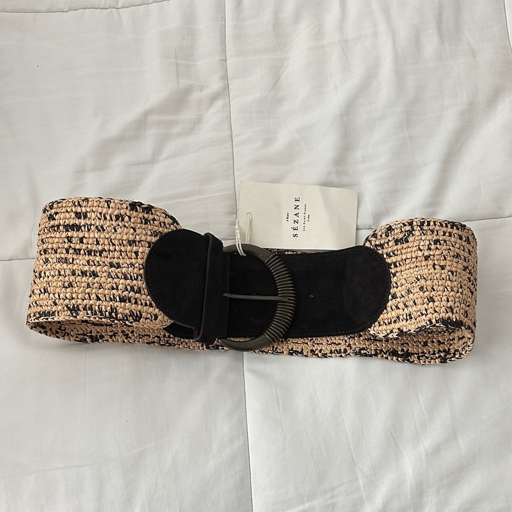 Sezane Black and Tan Woven Belt